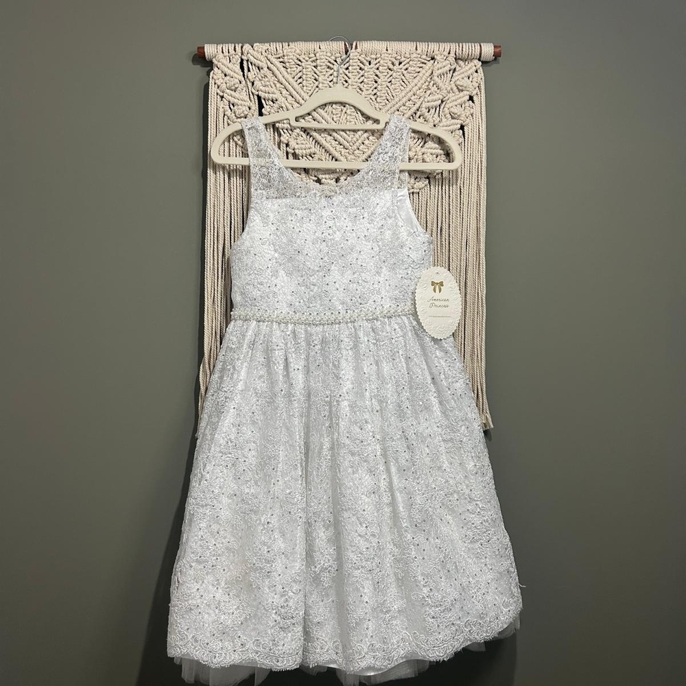 American Princess Sparkling White Lace Dress